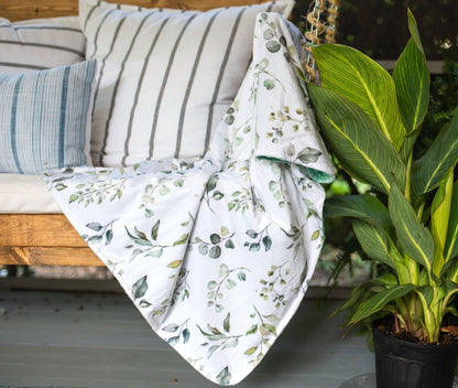 Premium Baby & Toddler Minky Blanket - Eucalyptus Greenery - Tiny Tots Boutique