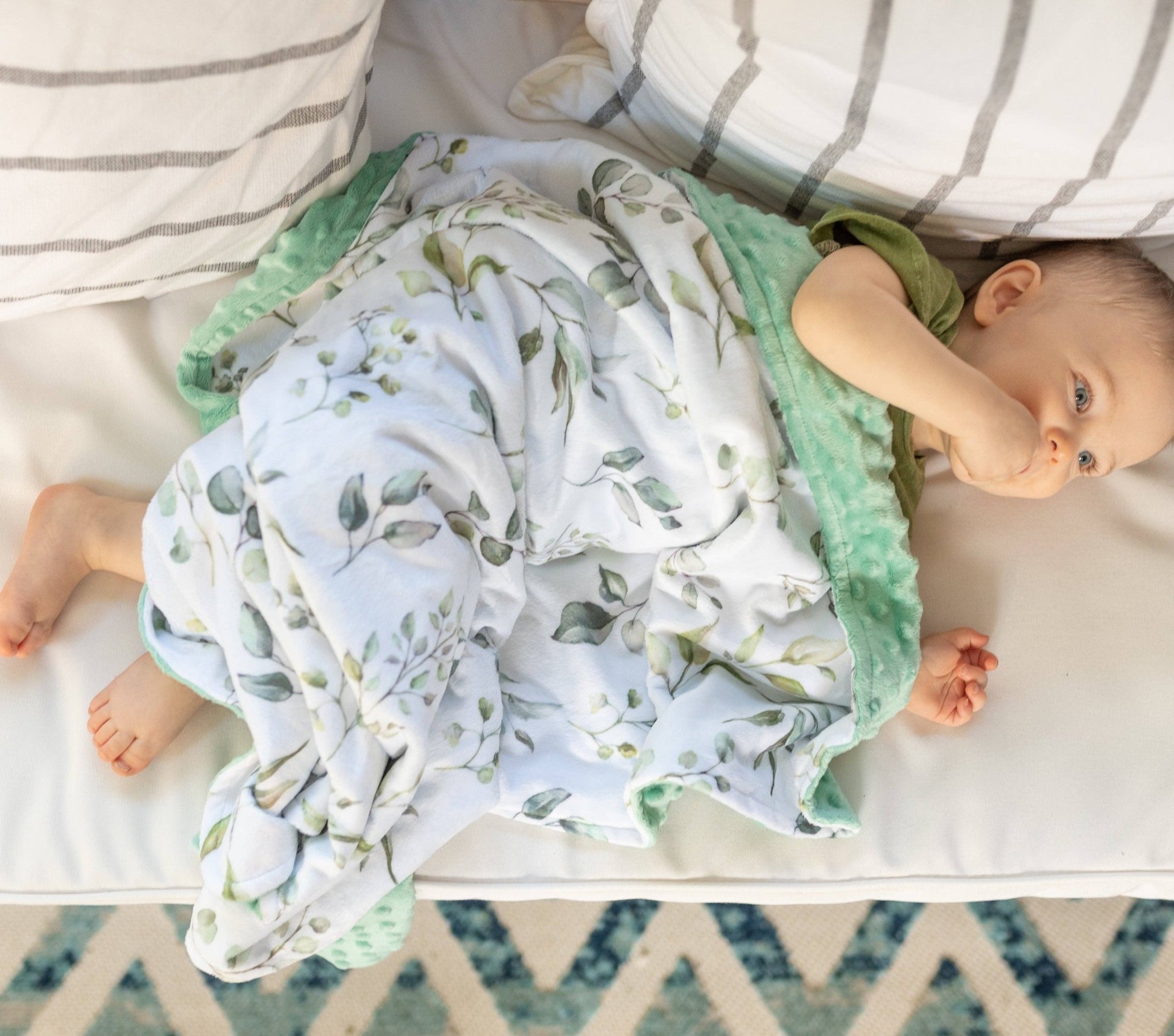 Premium Baby & Toddler Minky Blanket - Eucalyptus Greenery - Tiny Tots Boutique