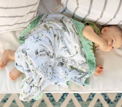 Premium Baby & Toddler Minky Blanket - Eucalyptus Greenery - Tiny Tots Boutique