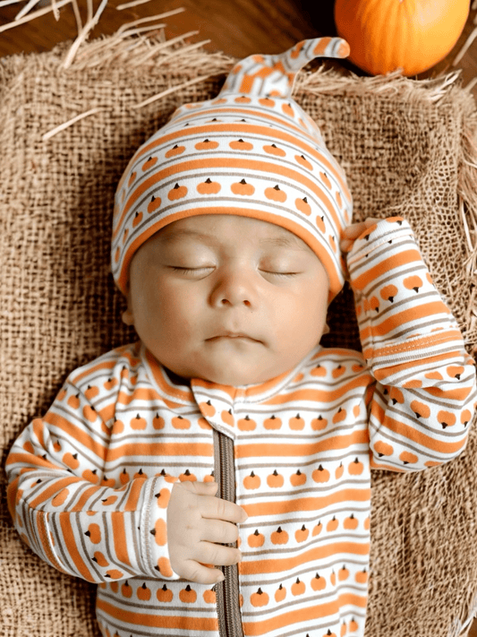 Pumpkin Stripe / Organic Beanie - Tiny Tots Boutique