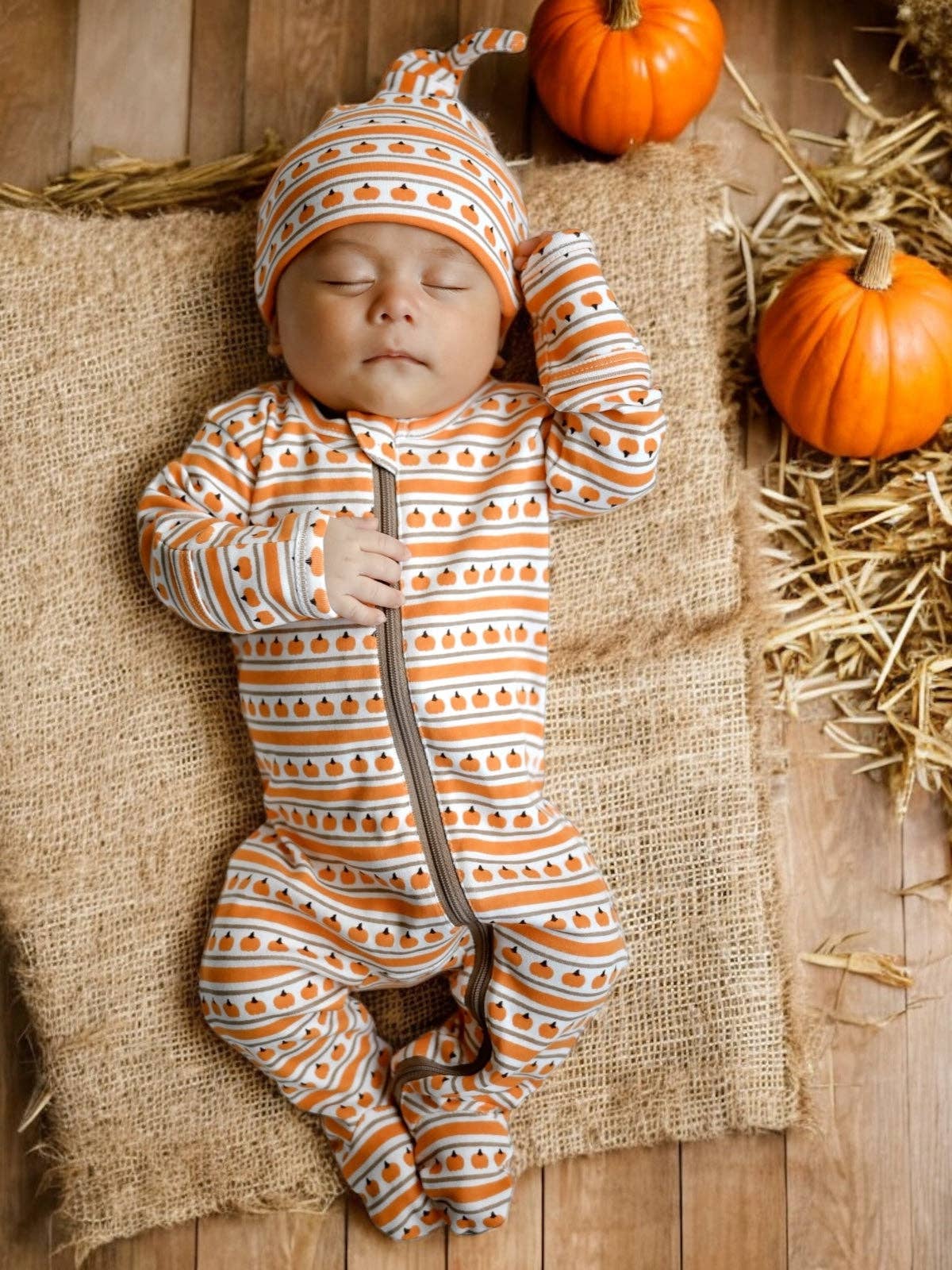 Pumpkin Stripe / Organic Zip Footie - Tiny Tots Boutique
