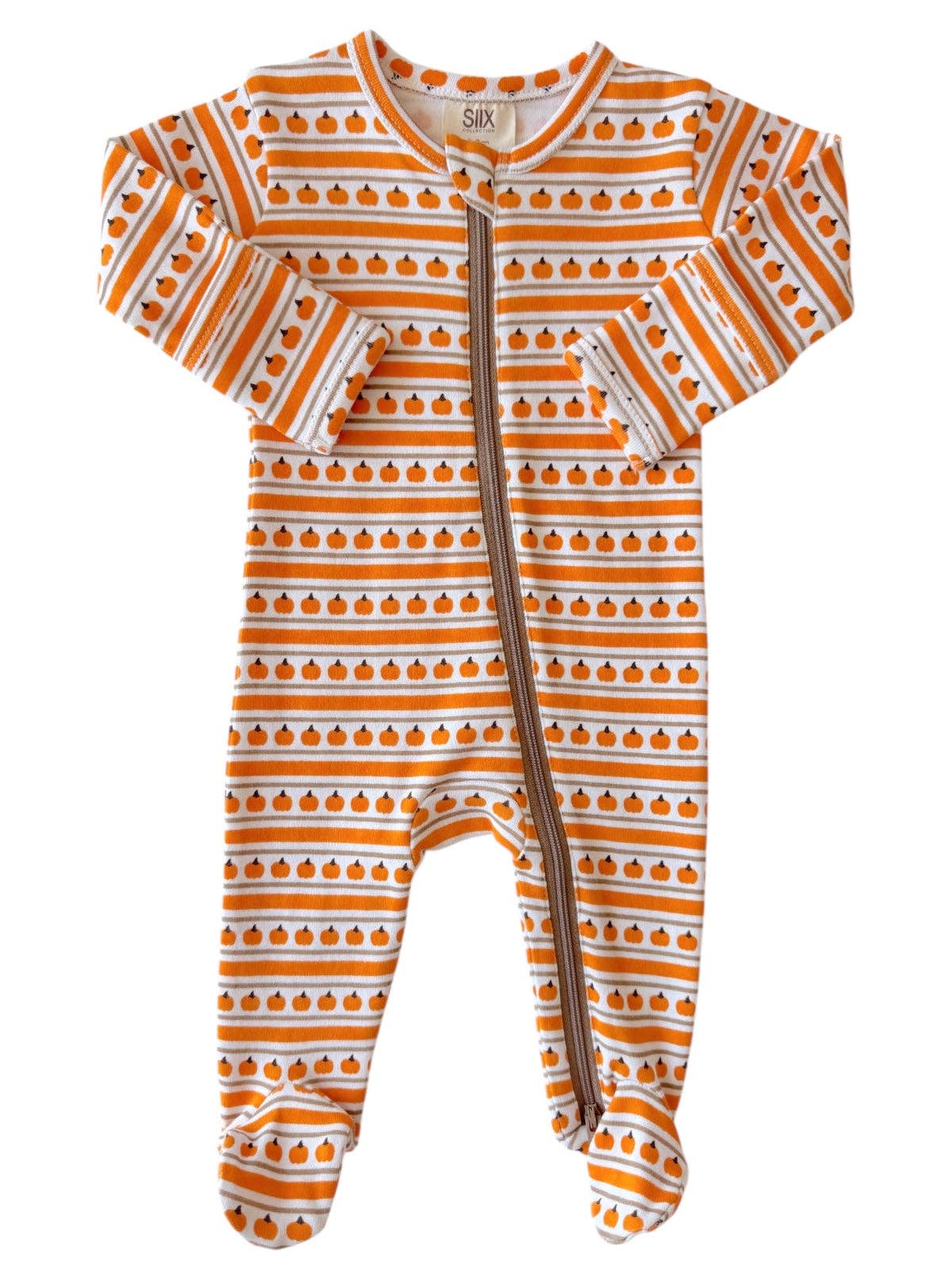 Pumpkin Stripe / Organic Zip Footie - Tiny Tots Boutique