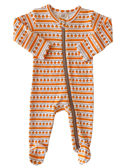 Pumpkin Stripe / Organic Zip Footie - Tiny Tots Boutique