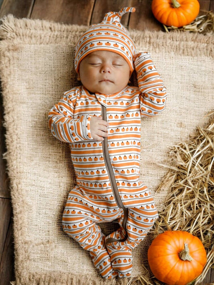 Pumpkin Stripe / Organic Zip Footie - Tiny Tots Boutique