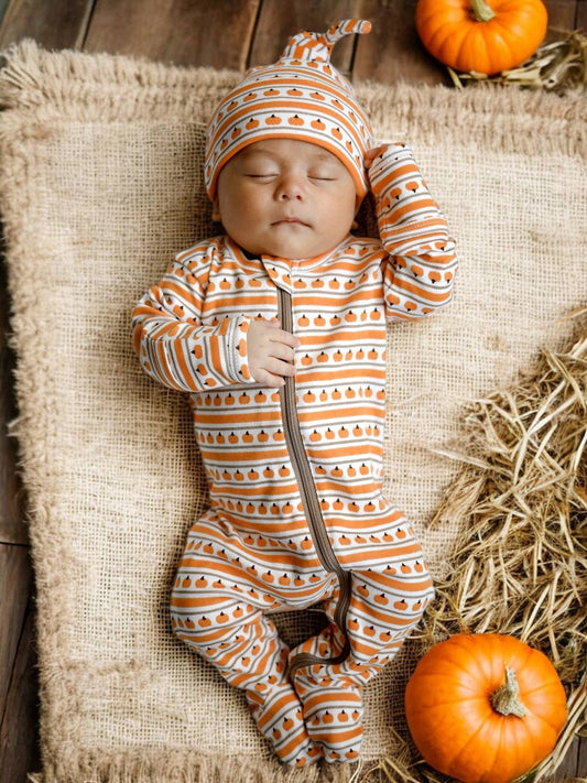 Pumpkin Stripe / Organic Zip Footie - Tiny Tots Boutique