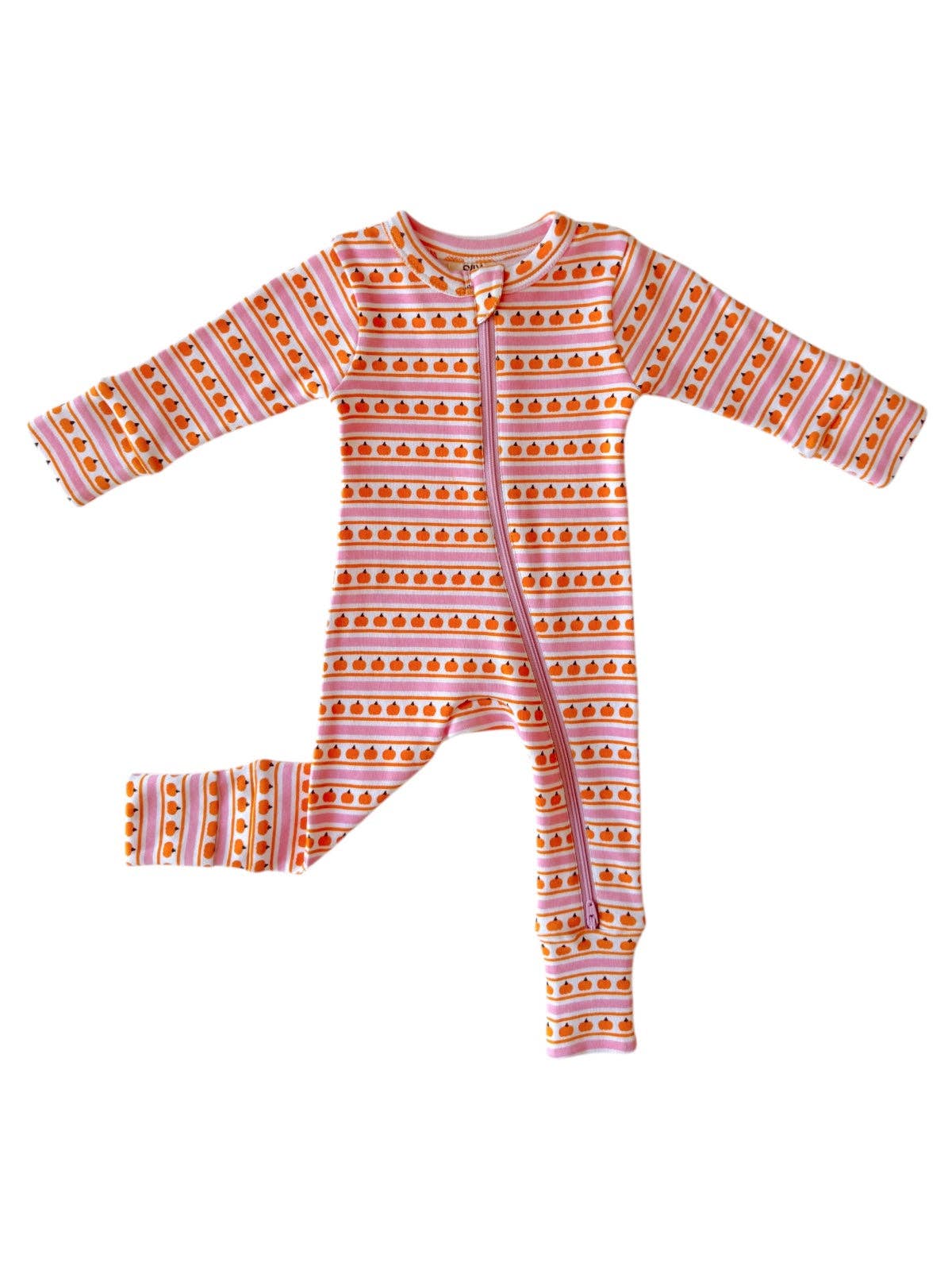 Pumpkin Stripe Pink / Organic 2 - Way Zip Romper - Tiny Tots Boutique