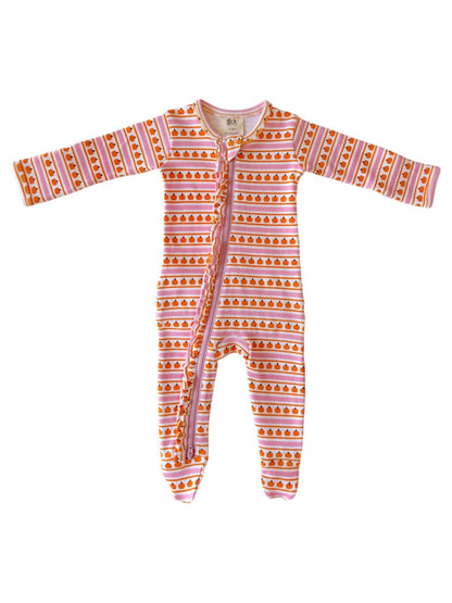 Pumpkin Stripe Pink / Organic Frill Zip Footie - Tiny Tots Boutique