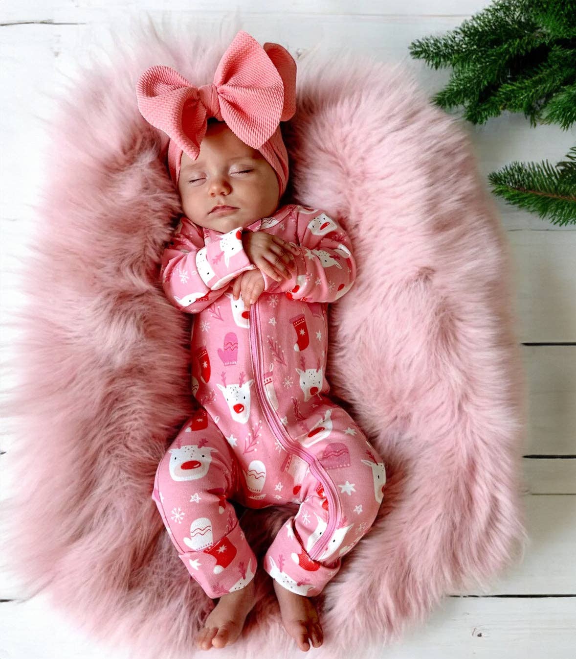 Reindeer Pink / Organic 2 - Way Zip Romper - Tiny Tots Boutique