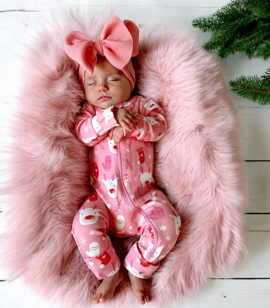 Reindeer Pink / Organic 2 - Way Zip Romper - Tiny Tots Boutique