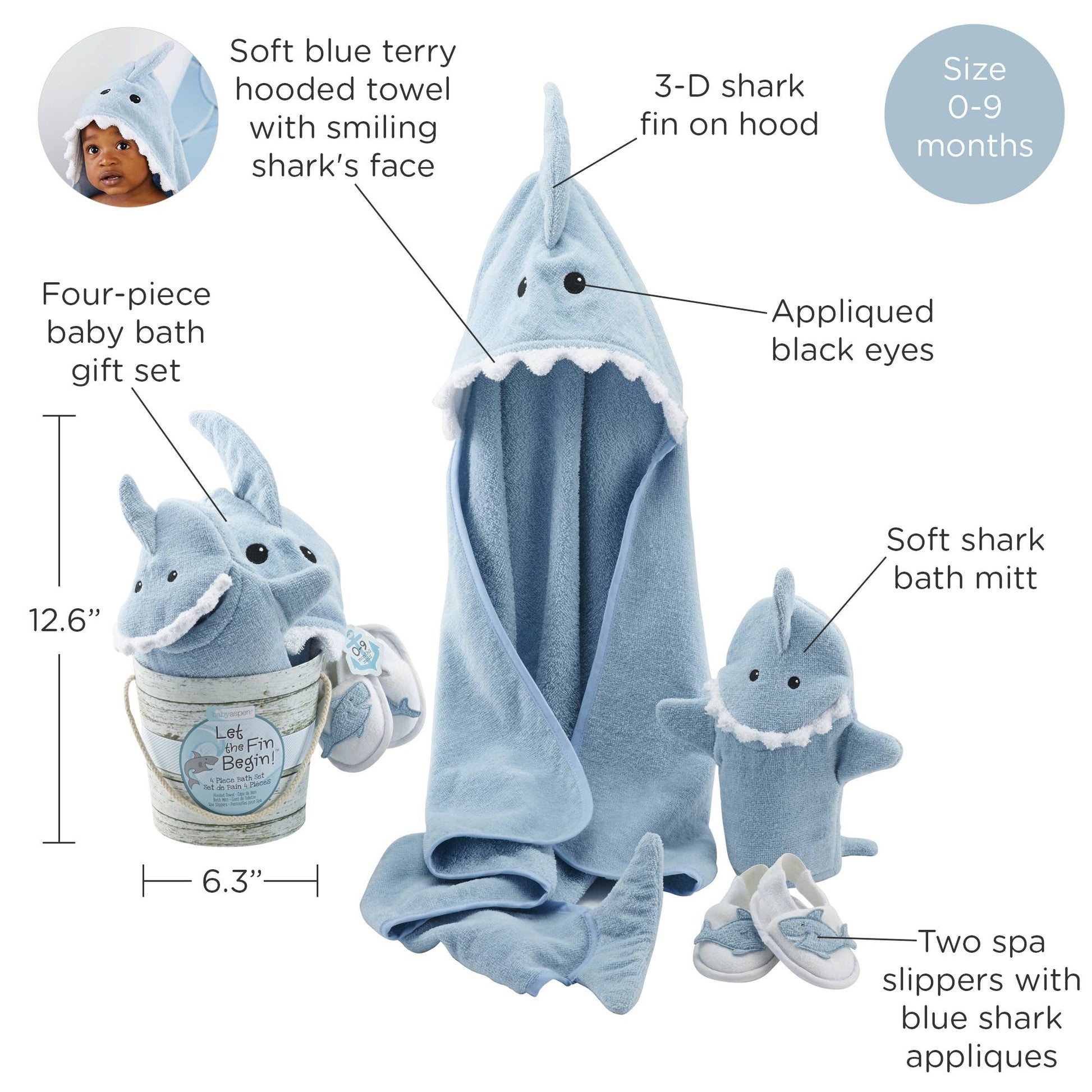 Shark 4 Piece Bath Baby Gift Set (Personalization available) - Tiny Tots Boutique