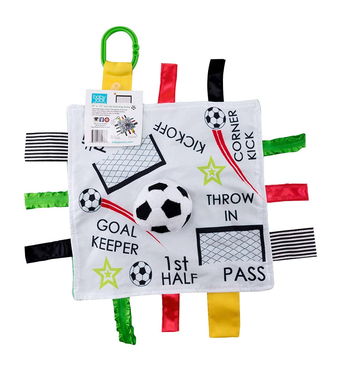 Soccer Ball Baby Learning Lovey Tag Stroller Toy 10" x 10" - Tiny Tots Boutique