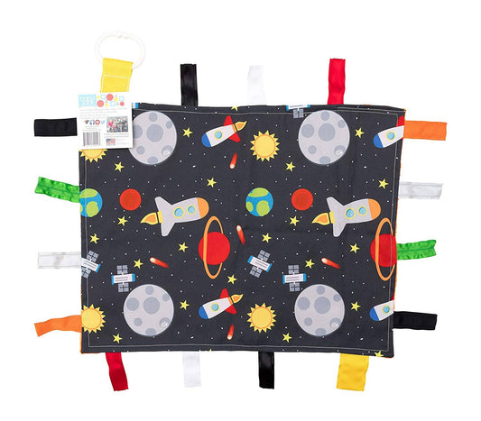 Space Stars Rockets Taggy Blanket Learning Lovey 14" x 18 - Tiny Tots Boutique