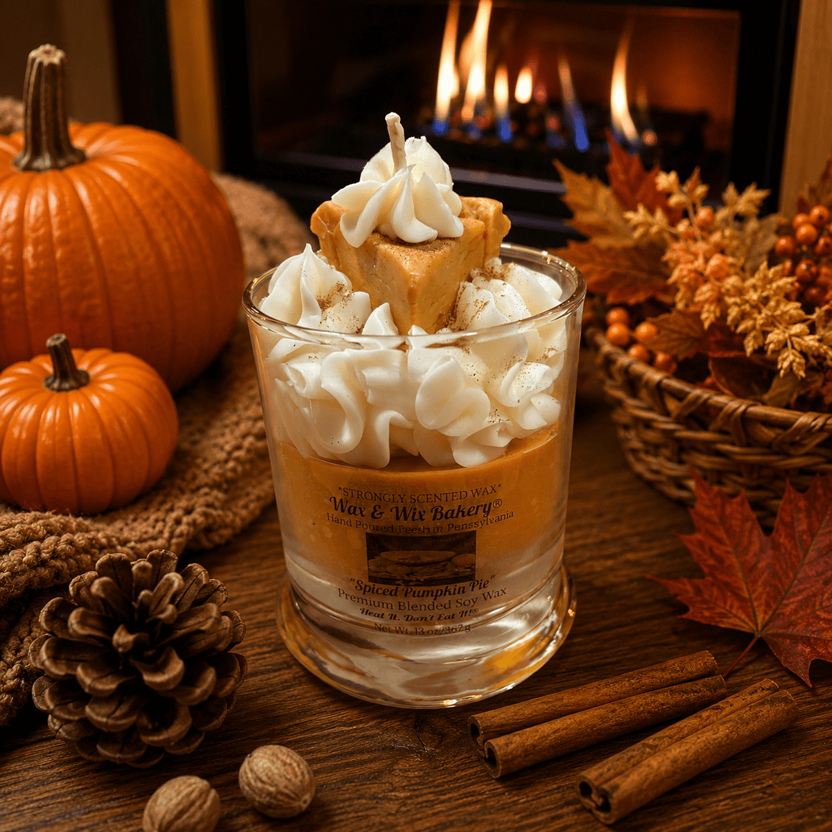 Spiced Pumpkin Pie Candle. 13 oz. Large Soy Dessert Candle - Tiny Tots Boutique