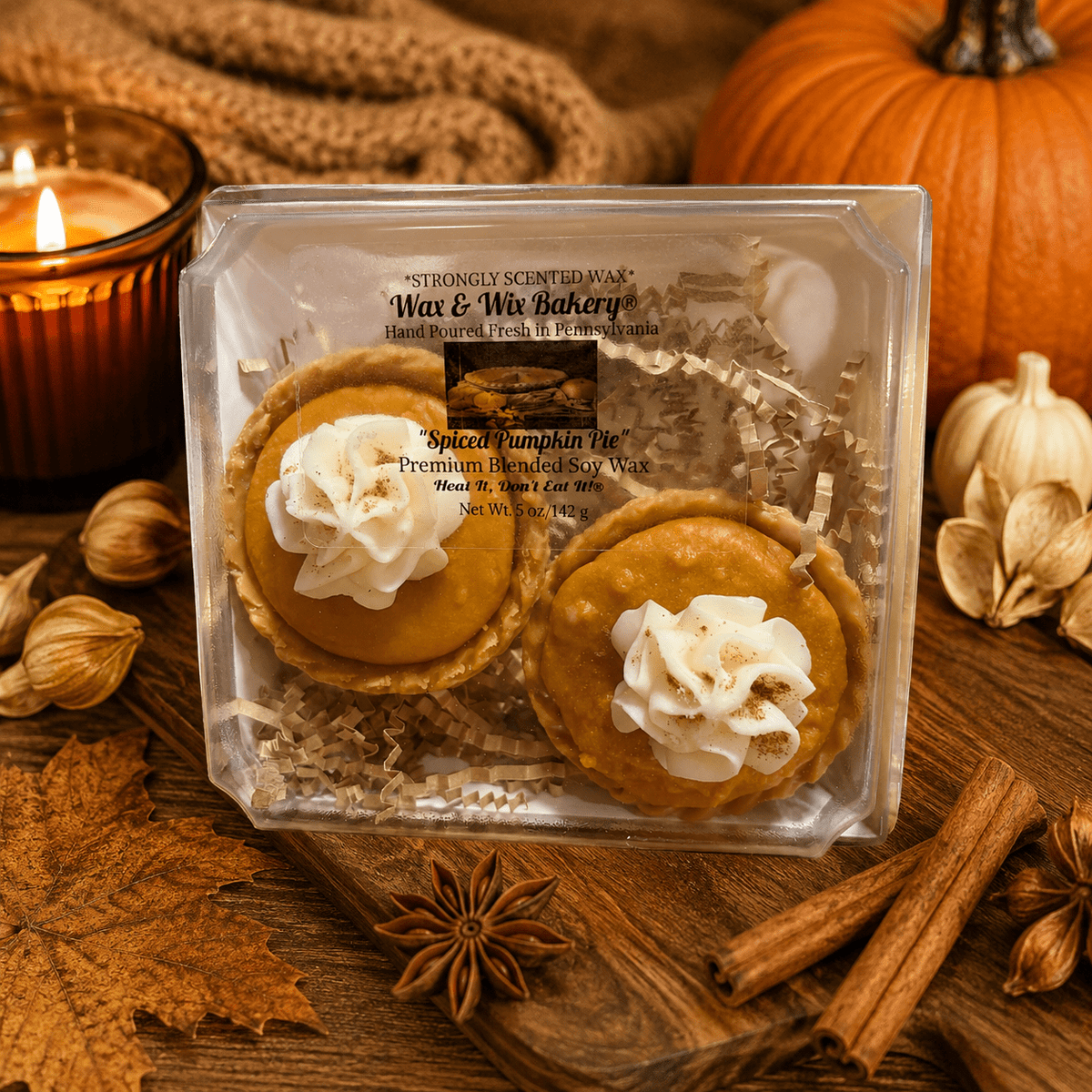Spiced Pumpkin Pie Wax Melts. 5 oz. 2 Full Mini Pies - Tiny Tots Boutique