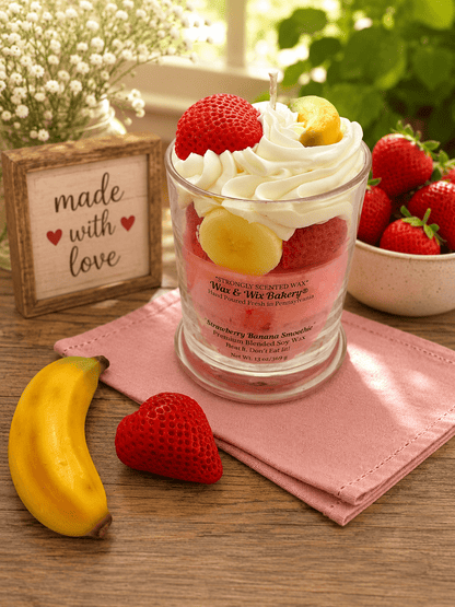 Strawberry Banana Smoothie Candle. 13 oz. Dessert Candle - Tiny Tots Boutique
