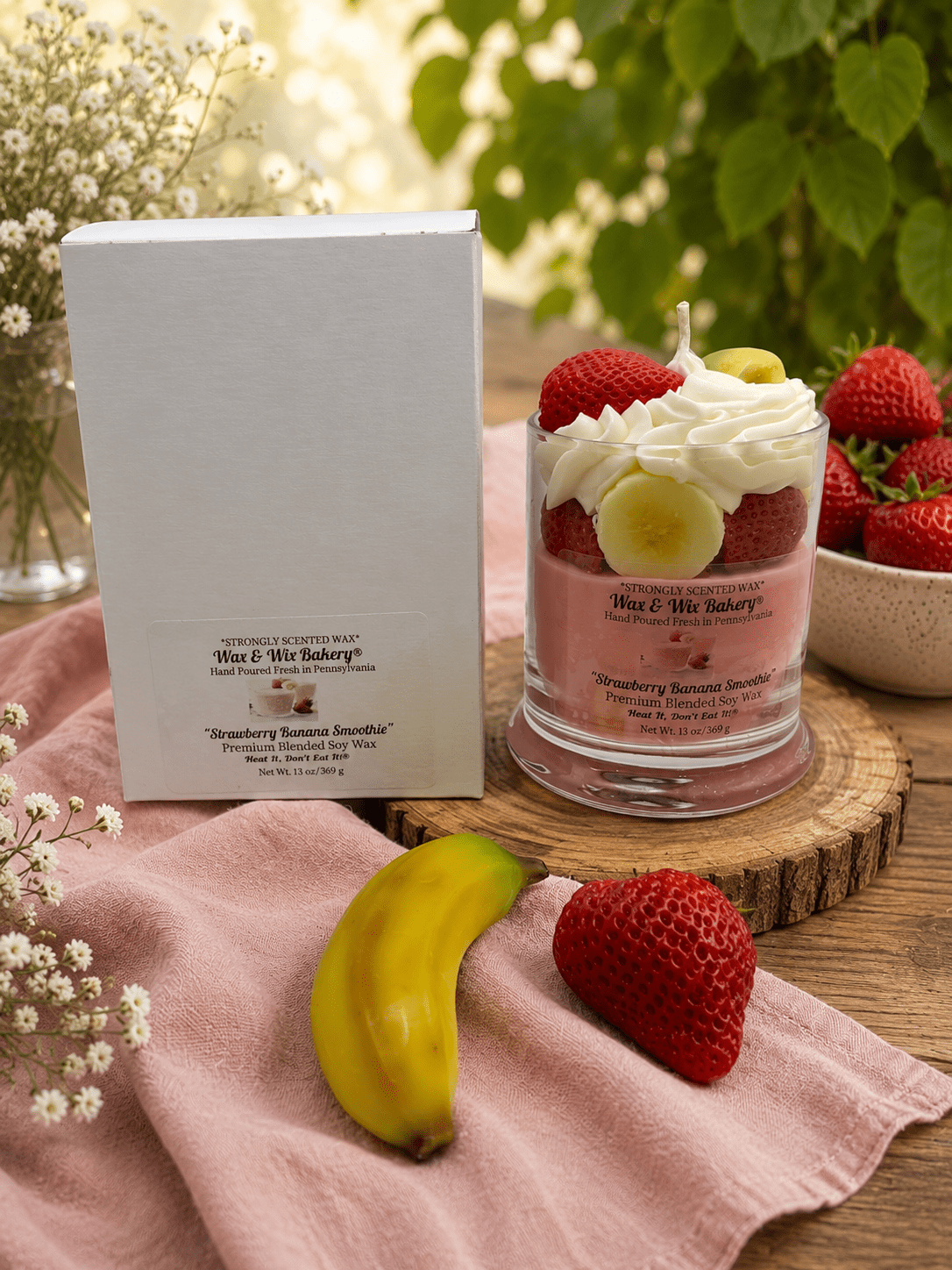 Strawberry Banana Smoothie Candle. 13 oz. Dessert Candle - Tiny Tots Boutique
