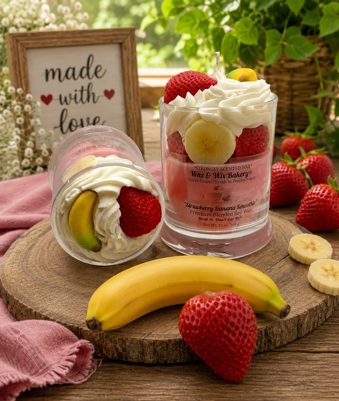 Strawberry Banana Smoothie Candle. 13 oz. Dessert Candle - Tiny Tots Boutique