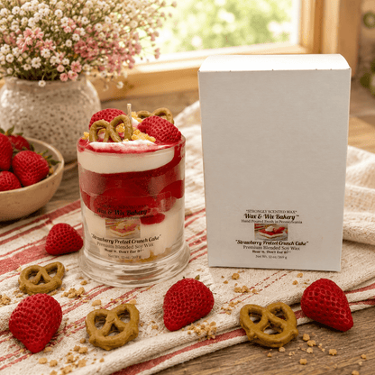 Strawberry Pretzel Crunch Cake Candle. 13 oz. Dessert Candle - Tiny Tots Boutique