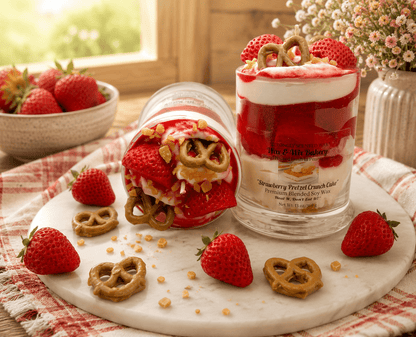 Strawberry Pretzel Crunch Cake Candle. 13 oz. Dessert Candle - Tiny Tots Boutique