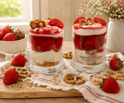 Strawberry Pretzel Crunch Cake Candle. 13 oz. Dessert Candle - Tiny Tots Boutique