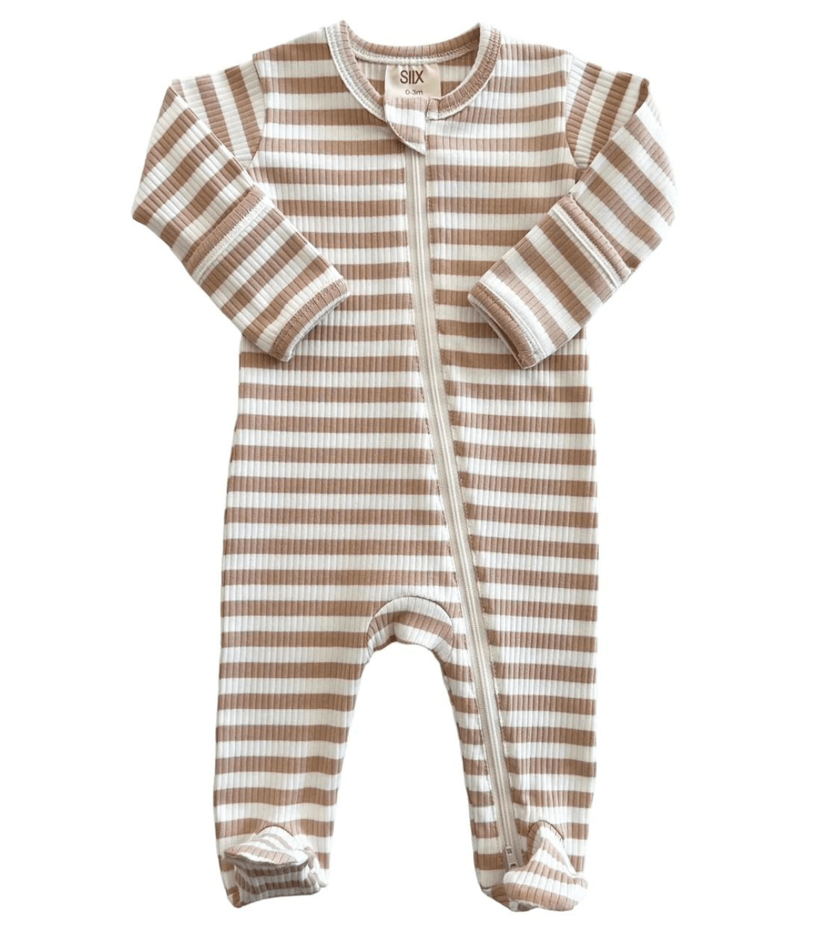Tan Stripe / Organic Ribbed Zip Footie - Tiny Tots Boutique