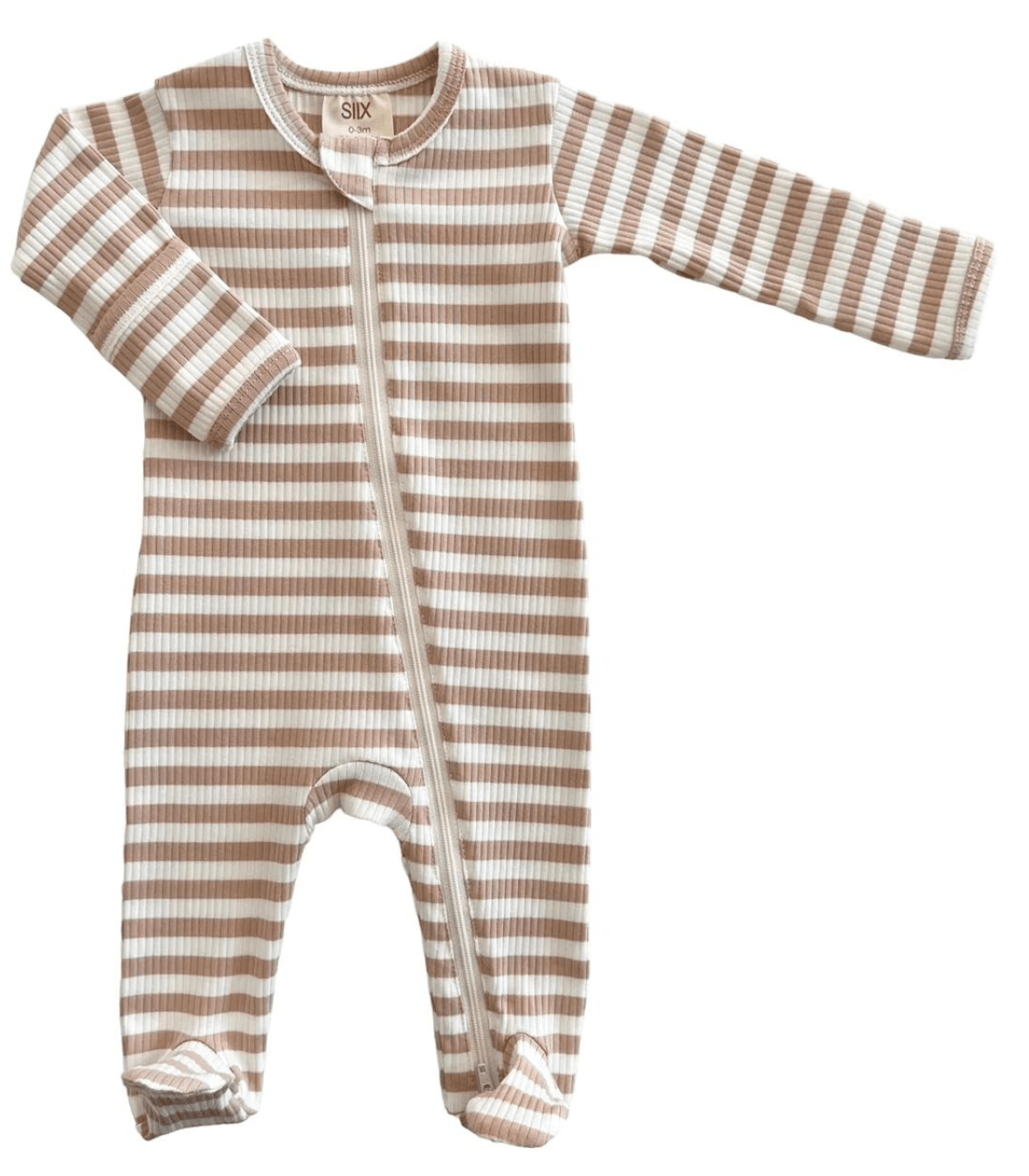 Tan Stripe / Organic Ribbed Zip Footie - Tiny Tots Boutique