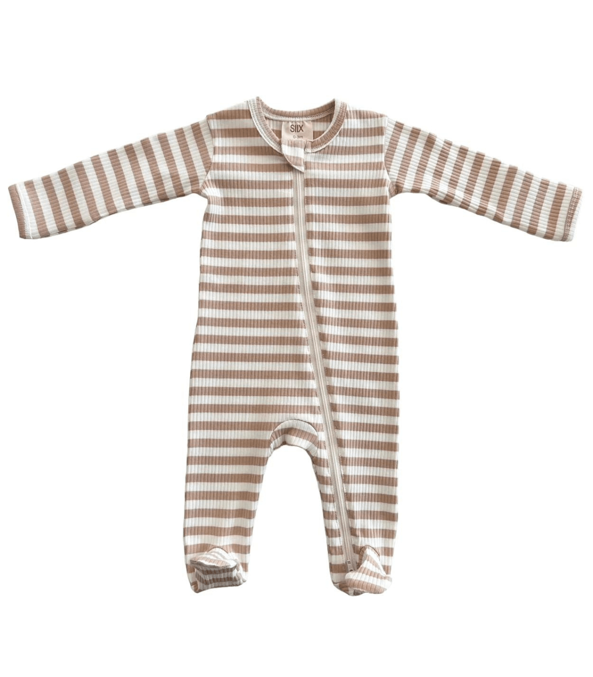 Tan Stripe / Organic Ribbed Zip Footie - Tiny Tots Boutique