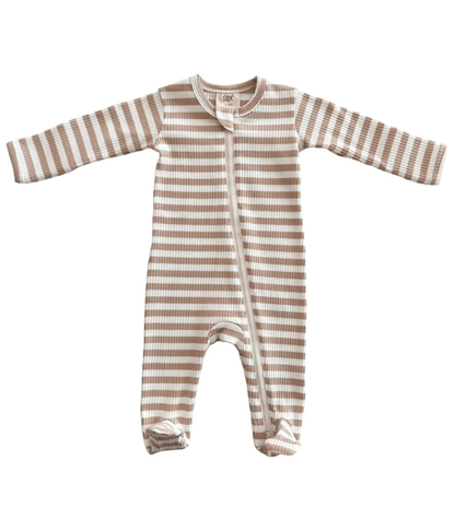 Tan Stripe / Organic Ribbed Zip Footie - Tiny Tots Boutique
