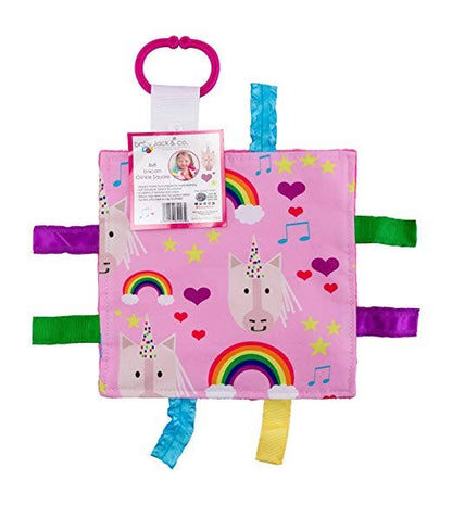 Unicorn Hearts Crinkle Tag Square 8x8 Baby Tummy Time Toy - Tiny Tots Boutique