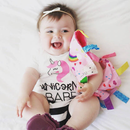 Unicorn Hearts Crinkle Tag Square 8x8 Baby Tummy Time Toy - Tiny Tots Boutique