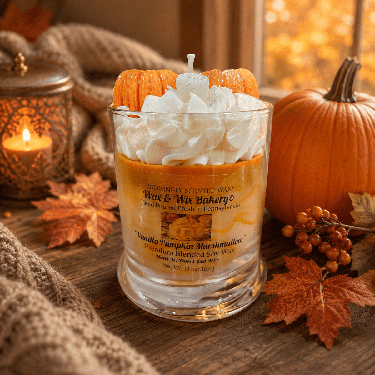 Vanilla Pumpkin Marshmallow Candle. 13 oz. Dessert Candle - Tiny Tots Boutique