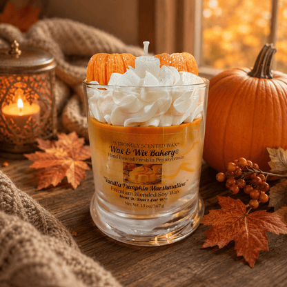 Vanilla Pumpkin Marshmallow Candle. 13 oz. Dessert Candle - Tiny Tots Boutique