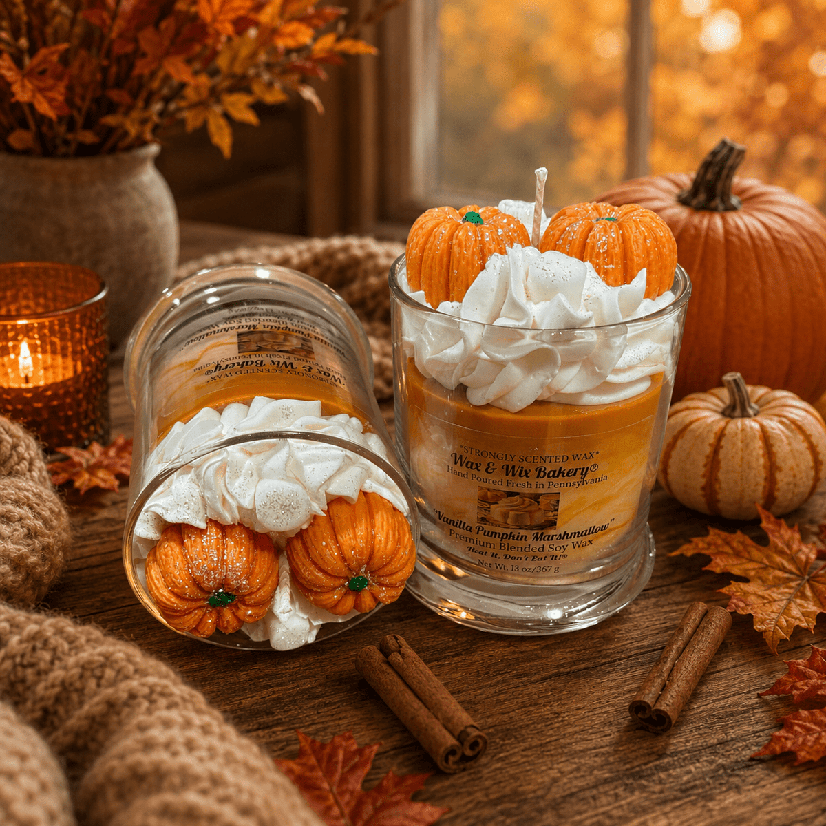 Vanilla Pumpkin Marshmallow Candle. 13 oz. Dessert Candle - Tiny Tots Boutique