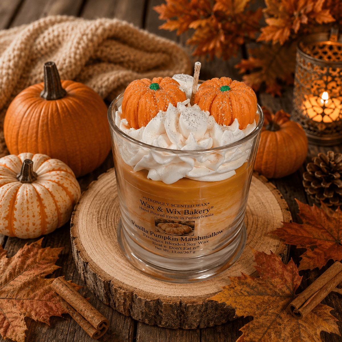 Vanilla Pumpkin Marshmallow Candle. 13 oz. Dessert Candle - Tiny Tots Boutique