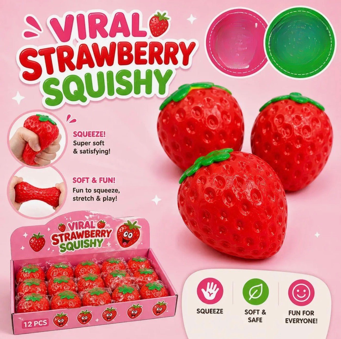 Viral Strawberry Squishy – Soft & Stretchy Stress Toy - Tiny Tots Boutique