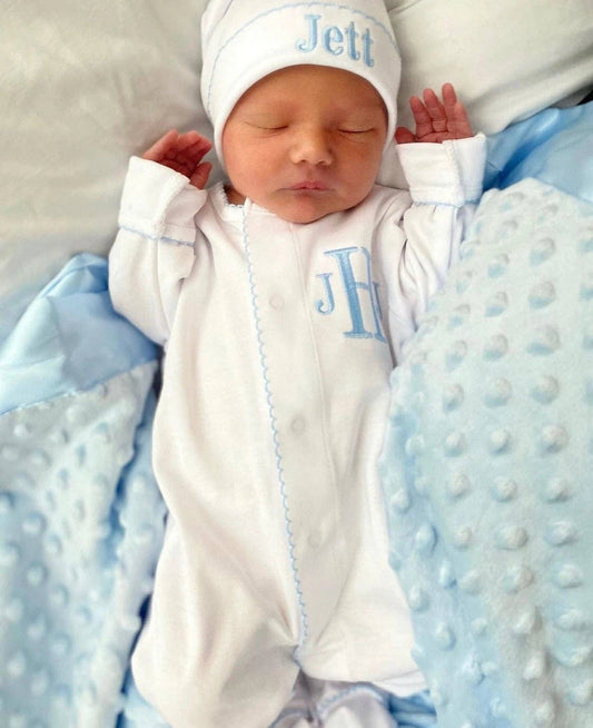 White w/Blue Picot - Tiny Tots Boutique