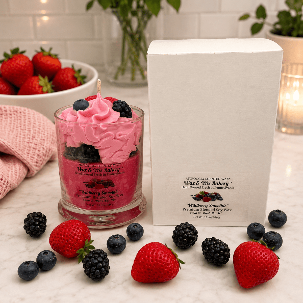 Wildberry Smoothie Candle. 13 oz. Large Dessert Candle - Tiny Tots Boutique