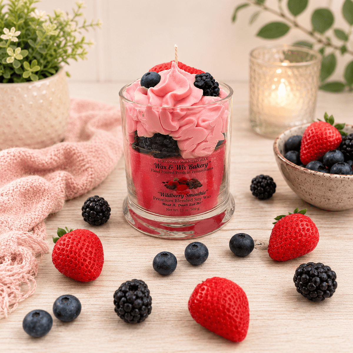 Wildberry Smoothie Candle. 13 oz. Large Dessert Candle - Tiny Tots Boutique